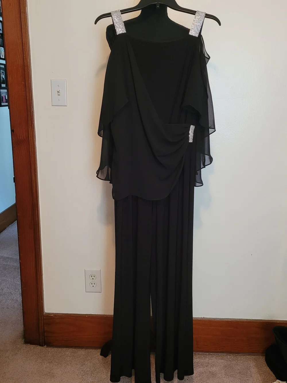 MSK Black Women's Elegant Jumpsuit With Rhinestone Detailing